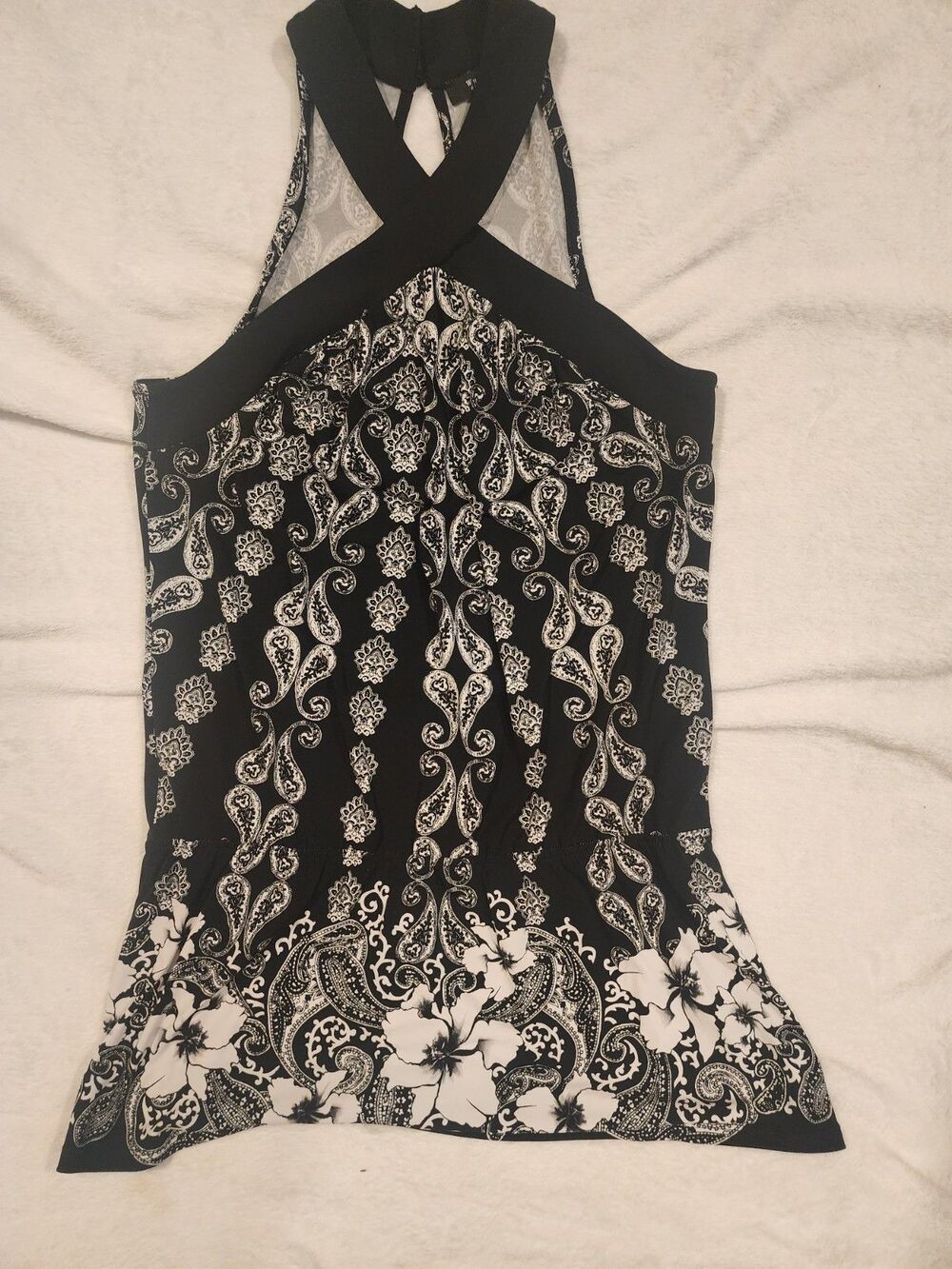 White House Black Market Halter Top Paisley Women S Black White